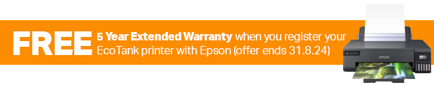 5 Year Extended Warranty when you register your EcoTank printer with Epson (offer ends 31.8.24) 