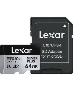 Lexar 64GB micro SDXC Silver Plus UHS-1 V30 R205/W100MB/s + SD Adapter